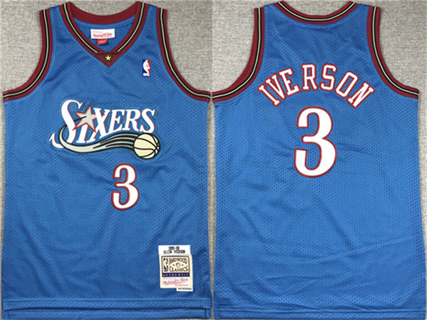 Youth Philadelphia 76ers #3 Allen Iverson Blue Stitched Jersey